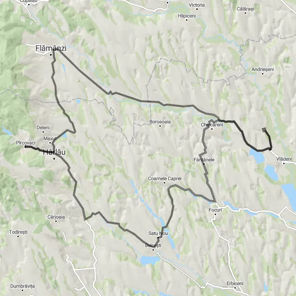 Map miniature of "Historical Road Adventure" cycling inspiration in Nord-Est, Romania. Generated by Tarmacs.app cycling route planner