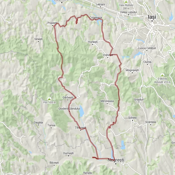 Map miniature of "Cogeasca Gravel Adventure" cycling inspiration in Nord-Est, Romania. Generated by Tarmacs.app cycling route planner