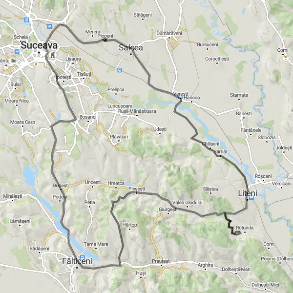 Map miniature of "The Salcea Loop: Enchanting Road Cycling Experience" cycling inspiration in Nord-Est, Romania. Generated by Tarmacs.app cycling route planner
