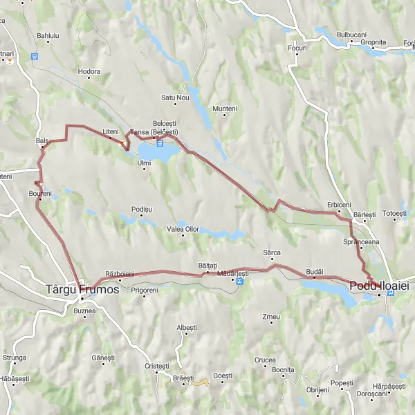 Map miniature of "The Gravel Adventure" cycling inspiration in Nord-Est, Romania. Generated by Tarmacs.app cycling route planner