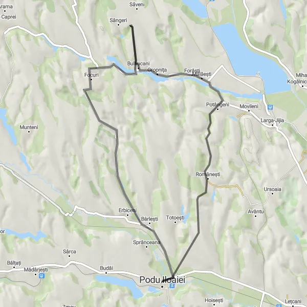 Map miniature of "Erbiceni Road Adventure" cycling inspiration in Nord-Est, Romania. Generated by Tarmacs.app cycling route planner