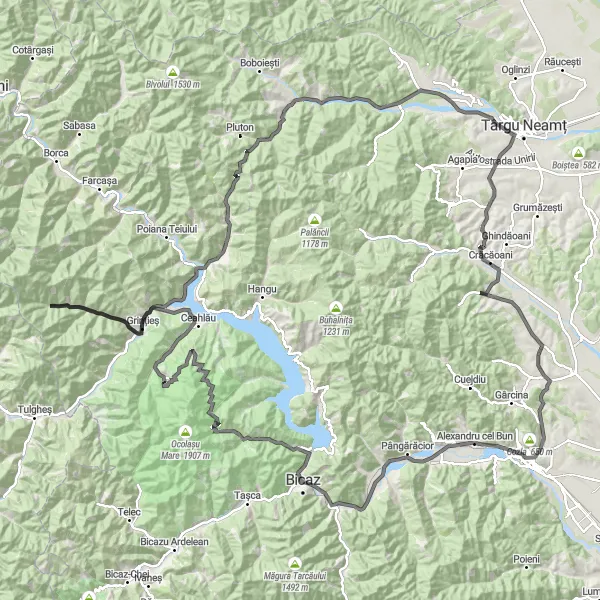 Map miniature of "The Ultimate Ceahlău Challenge" cycling inspiration in Nord-Est, Romania. Generated by Tarmacs.app cycling route planner