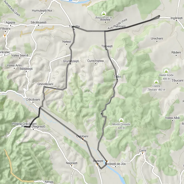 Map miniature of "Poiana Crăcăoani to Dealul Prohol Loop" cycling inspiration in Nord-Est, Romania. Generated by Tarmacs.app cycling route planner