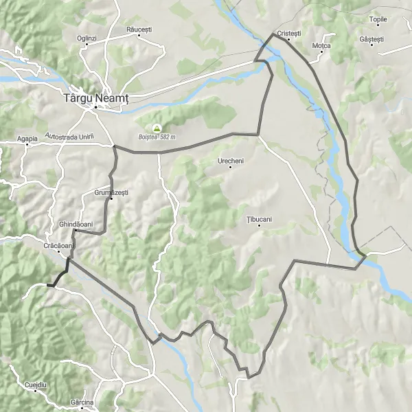 Map miniature of "The Tranquil Trail of Poiana Crăcăoani" cycling inspiration in Nord-Est, Romania. Generated by Tarmacs.app cycling route planner