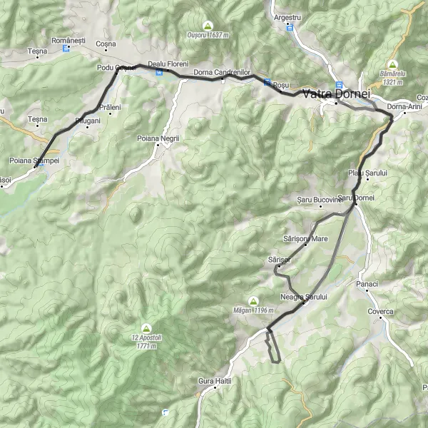 Map miniature of "Scenic Road Ride: Poiana Stampei loop" cycling inspiration in Nord-Est, Romania. Generated by Tarmacs.app cycling route planner