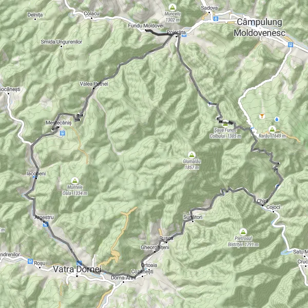 Map miniature of "Pojorâta Nord-Est Cycling Route" cycling inspiration in Nord-Est, Romania. Generated by Tarmacs.app cycling route planner