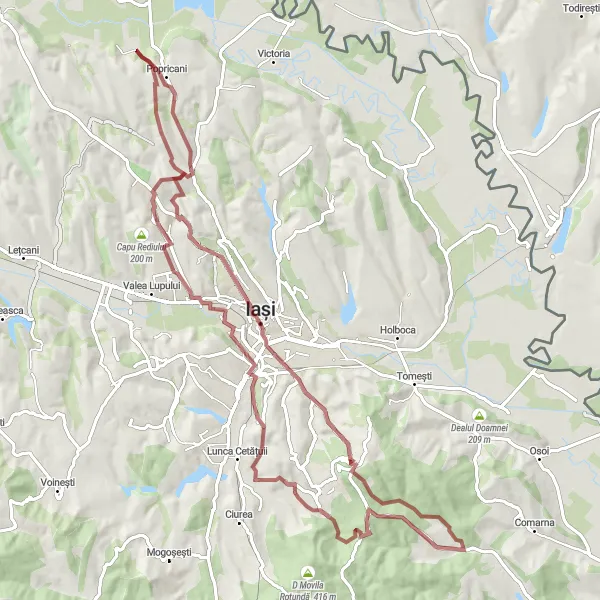 Map miniature of "Rediu Gravel Adventure" cycling inspiration in Nord-Est, Romania. Generated by Tarmacs.app cycling route planner