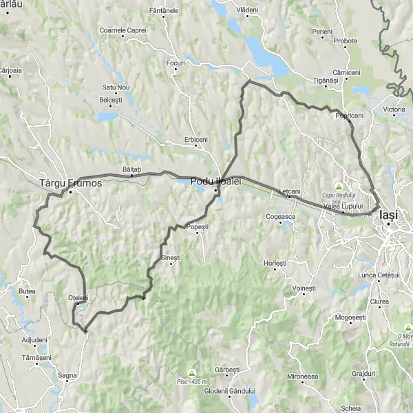 Map miniature of "Vulturi Loop" cycling inspiration in Nord-Est, Romania. Generated by Tarmacs.app cycling route planner