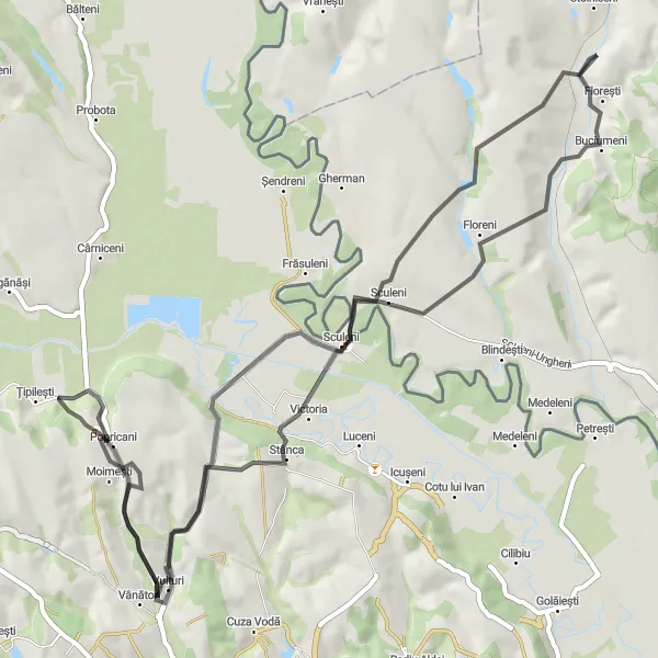 Map miniature of "Buciumeni Discovery" cycling inspiration in Nord-Est, Romania. Generated by Tarmacs.app cycling route planner