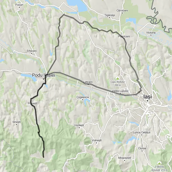 Map miniature of "Vulturi Circuit" cycling inspiration in Nord-Est, Romania. Generated by Tarmacs.app cycling route planner