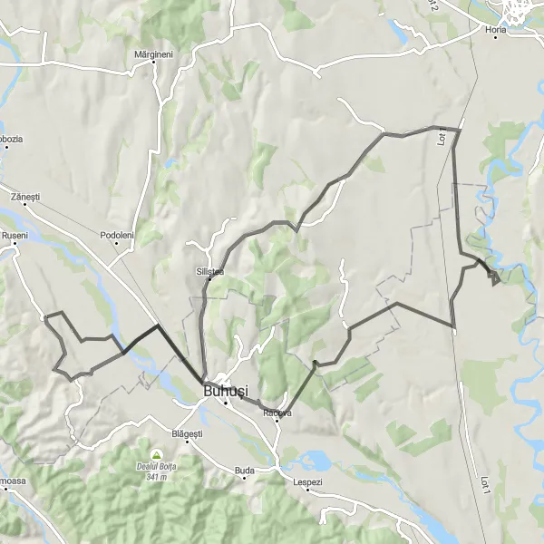 Map miniature of "Rediu to Buhuși Road Cycling Route" cycling inspiration in Nord-Est, Romania. Generated by Tarmacs.app cycling route planner