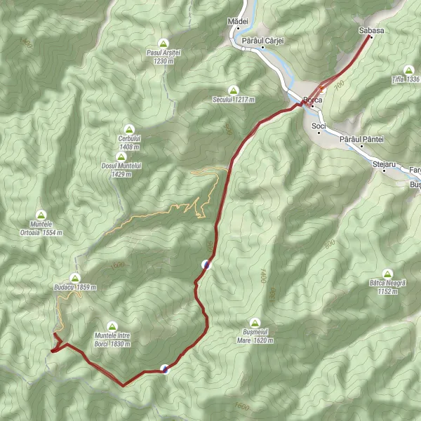 Map miniature of "Gravel Adventure" cycling inspiration in Nord-Est, Romania. Generated by Tarmacs.app cycling route planner