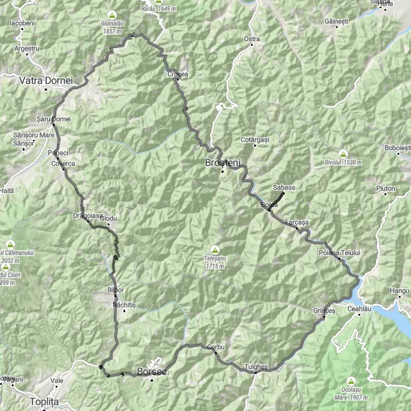 Map miniature of "Breathtaking Journey from Sabasa to Hăleasa" cycling inspiration in Nord-Est, Romania. Generated by Tarmacs.app cycling route planner