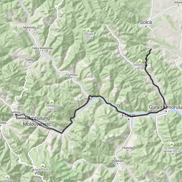 Map miniature of "Discover the Charms of Sadova by Bike" cycling inspiration in Nord-Est, Romania. Generated by Tarmacs.app cycling route planner