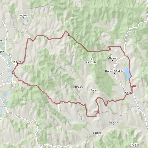 Map miniature of "Bira and Țibănești Gravel Cycling Route" cycling inspiration in Nord-Est, Romania. Generated by Tarmacs.app cycling route planner