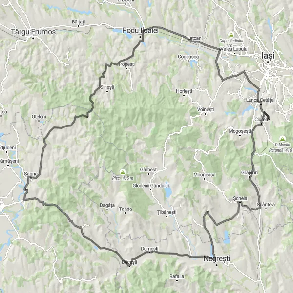 Map miniature of "Bira and Scobâlțeni Road Cycling Route" cycling inspiration in Nord-Est, Romania. Generated by Tarmacs.app cycling route planner