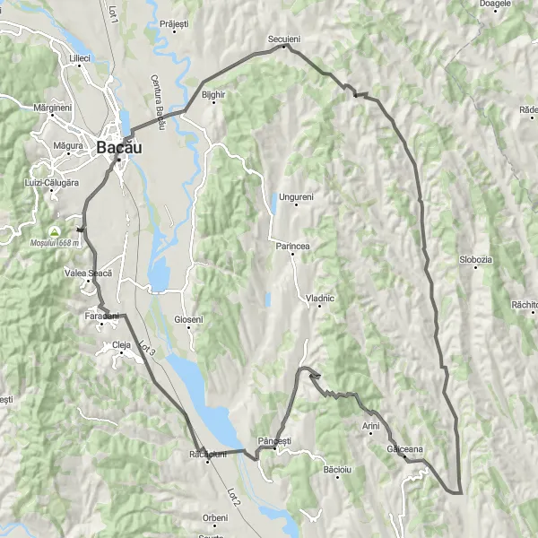 Map miniature of "Pâncești Challenge" cycling inspiration in Nord-Est, Romania. Generated by Tarmacs.app cycling route planner