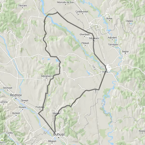 Map miniature of "The Countryside Wonderland" cycling inspiration in Nord-Est, Romania. Generated by Tarmacs.app cycling route planner