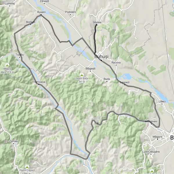 Map miniature of "Siliștea - Explore the Scenic Borlești Route" cycling inspiration in Nord-Est, Romania. Generated by Tarmacs.app cycling route planner