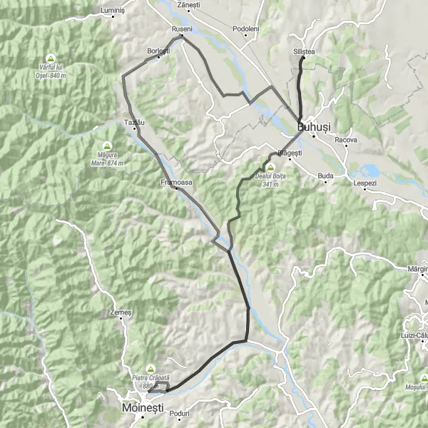 Map miniature of "Siliștea - Experience the Beauty of Borlești" cycling inspiration in Nord-Est, Romania. Generated by Tarmacs.app cycling route planner