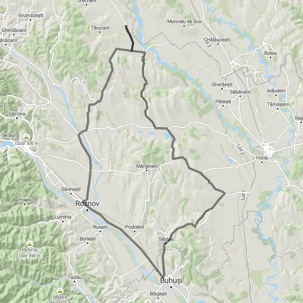 Map miniature of "The Northwestern Loop" cycling inspiration in Nord-Est, Romania. Generated by Tarmacs.app cycling route planner