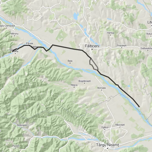 Map miniature of "The North Loop" cycling inspiration in Nord-Est, Romania. Generated by Tarmacs.app cycling route planner