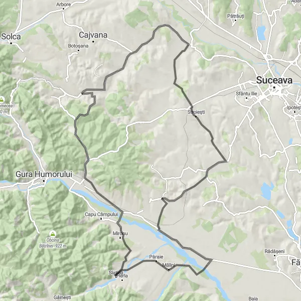 Map miniature of "The Eastern Adventure" cycling inspiration in Nord-Est, Romania. Generated by Tarmacs.app cycling route planner