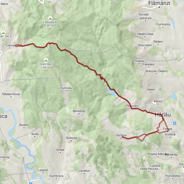 Map miniature of "Harlau Gravel Ride" cycling inspiration in Nord-Est, Romania. Generated by Tarmacs.app cycling route planner