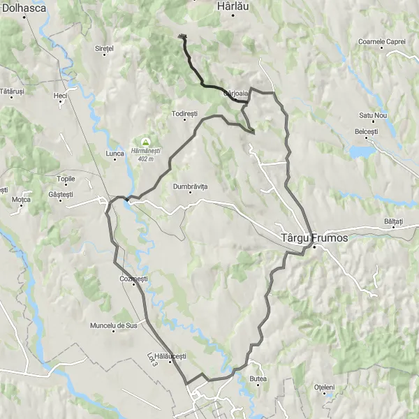 Map miniature of "Cotnari Wine Route" cycling inspiration in Nord-Est, Romania. Generated by Tarmacs.app cycling route planner