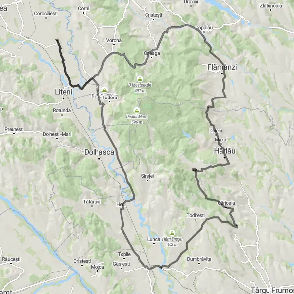 Map miniature of "Paşcani Loop" cycling inspiration in Nord-Est, Romania. Generated by Tarmacs.app cycling route planner