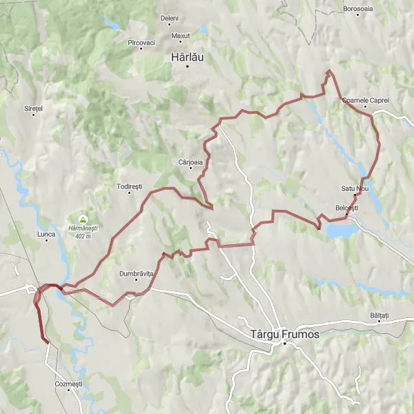 Map miniature of "Off-road Adventures in Nord-Est" cycling inspiration in Nord-Est, Romania. Generated by Tarmacs.app cycling route planner