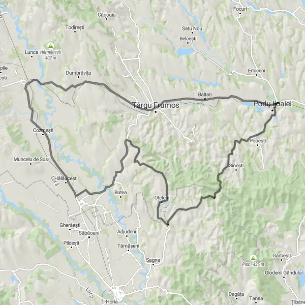 Map miniature of "Podu Iloaiei Adventure" cycling inspiration in Nord-Est, Romania. Generated by Tarmacs.app cycling route planner