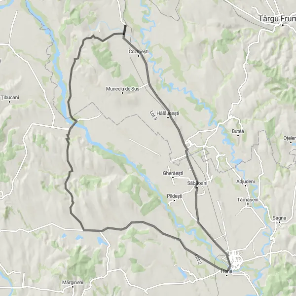 Map miniature of "Rolling Hills Circuit" cycling inspiration in Nord-Est, Romania. Generated by Tarmacs.app cycling route planner