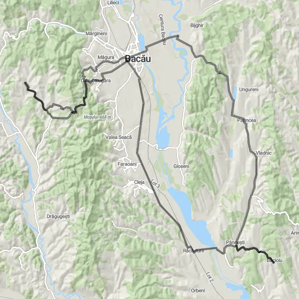 Map miniature of "Gherța Loop" cycling inspiration in Nord-Est, Romania. Generated by Tarmacs.app cycling route planner