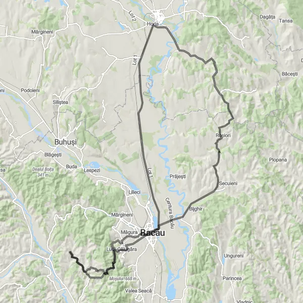 Map miniature of "Gherța Challenge" cycling inspiration in Nord-Est, Romania. Generated by Tarmacs.app cycling route planner