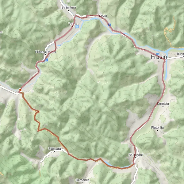 Map miniature of "Gravel Cycling Adventure: Exploring Slătioara and Vama" cycling inspiration in Nord-Est, Romania. Generated by Tarmacs.app cycling route planner