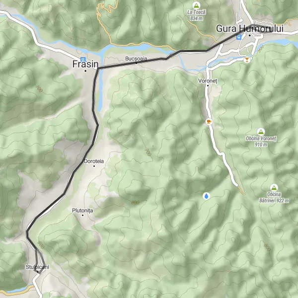 Map miniature of "Scenic Cycling Route: Stulpicani to Gura Humorului" cycling inspiration in Nord-Est, Romania. Generated by Tarmacs.app cycling route planner