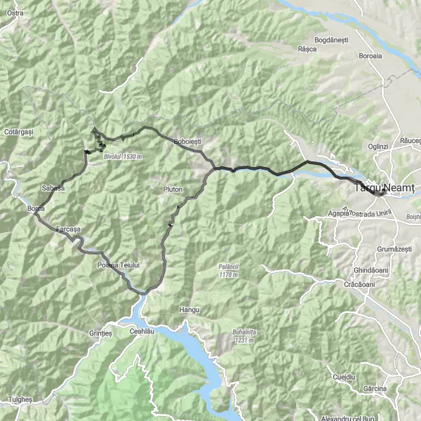 Map miniature of "The Rustic Rustic Ride" cycling inspiration in Nord-Est, Romania. Generated by Tarmacs.app cycling route planner