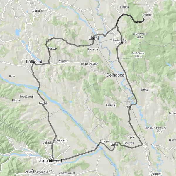 Map miniature of "The Liteni Loop" cycling inspiration in Nord-Est, Romania. Generated by Tarmacs.app cycling route planner