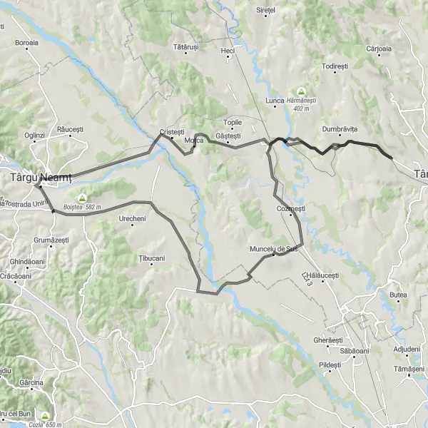 Map miniature of "The Rural Gems of Neamt County" cycling inspiration in Nord-Est, Romania. Generated by Tarmacs.app cycling route planner