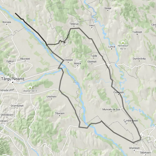 Map miniature of "Cycling the Countryside" cycling inspiration in Nord-Est, Romania. Generated by Tarmacs.app cycling route planner