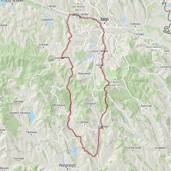 Map miniature of "Gravel Loop - Hlincea and Hadâmbu" cycling inspiration in Nord-Est, Romania. Generated by Tarmacs.app cycling route planner