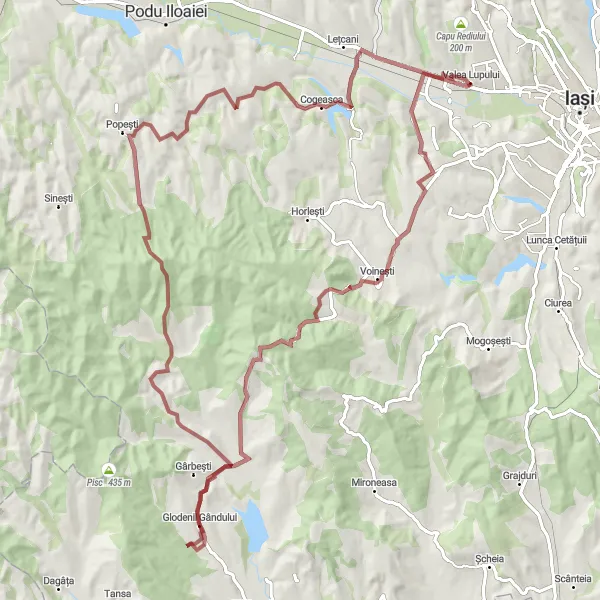 Map miniature of "Off-Road Escapade in Valea Lupului" cycling inspiration in Nord-Est, Romania. Generated by Tarmacs.app cycling route planner