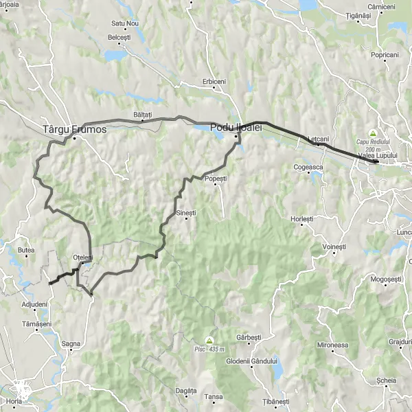 Map miniature of "Road Adventure - Lețcani and Brătulești" cycling inspiration in Nord-Est, Romania. Generated by Tarmacs.app cycling route planner