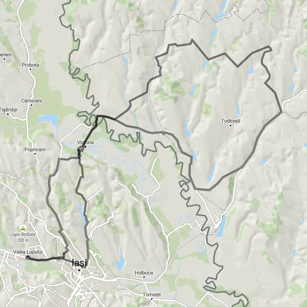 Map miniature of "Ultimate Road Challenge in Valea Lupului" cycling inspiration in Nord-Est, Romania. Generated by Tarmacs.app cycling route planner