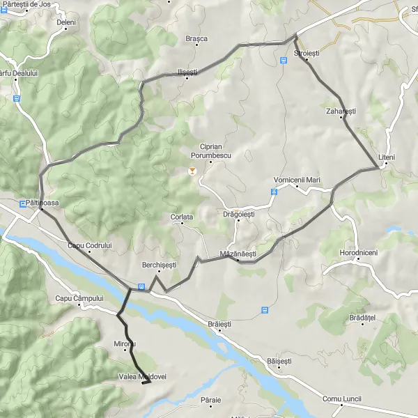 Map miniature of "The Northern Moldova Circuit" cycling inspiration in Nord-Est, Romania. Generated by Tarmacs.app cycling route planner