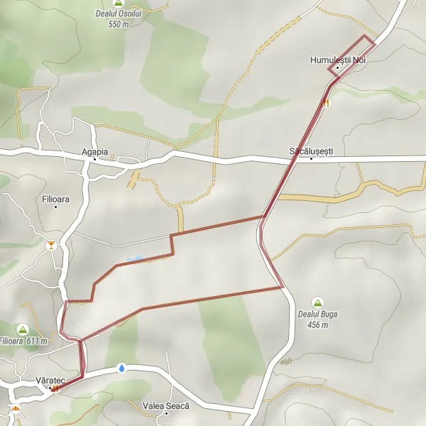 Map miniature of "Valea Seacă Gravel Loop" cycling inspiration in Nord-Est, Romania. Generated by Tarmacs.app cycling route planner