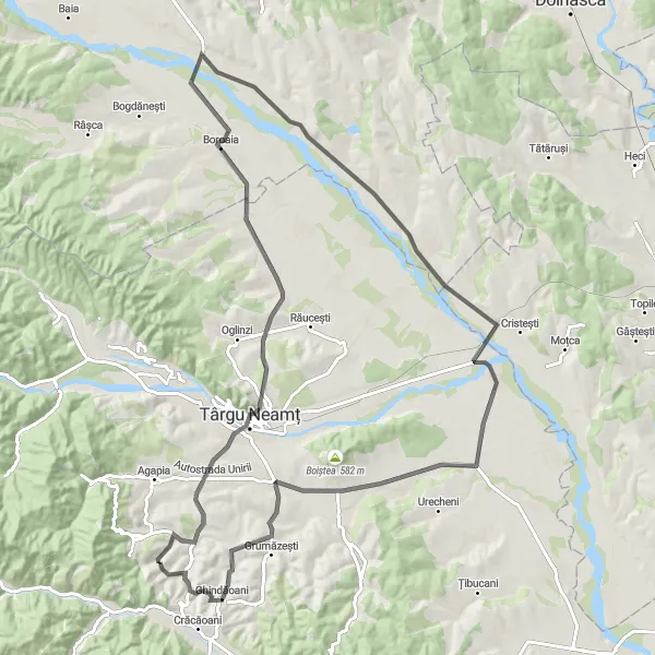 Map miniature of "Drăgușeni & Ghindăoani Scenic Loop" cycling inspiration in Nord-Est, Romania. Generated by Tarmacs.app cycling route planner