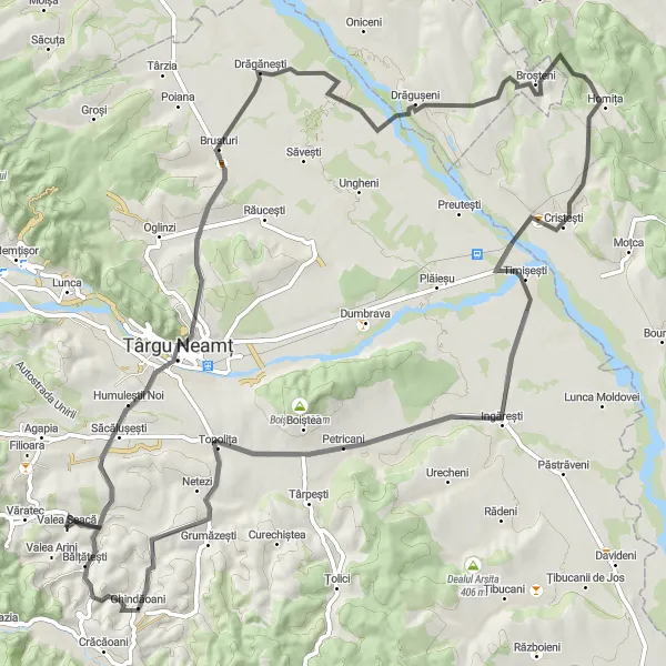 Map miniature of "Challenging Ride in Nord-Est Romania" cycling inspiration in Nord-Est, Romania. Generated by Tarmacs.app cycling route planner