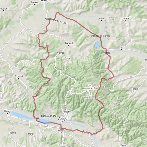 Map miniature of "Transylvanian Loop" cycling inspiration in Nord-Vest, Romania. Generated by Tarmacs.app cycling route planner